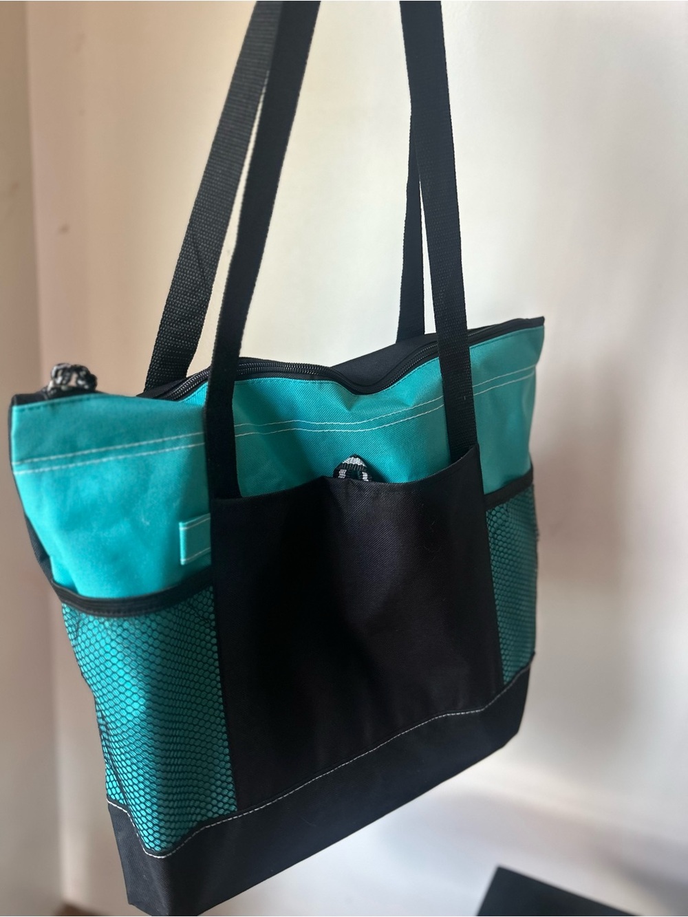 Teal and Black Canvas Tote Bag - Women